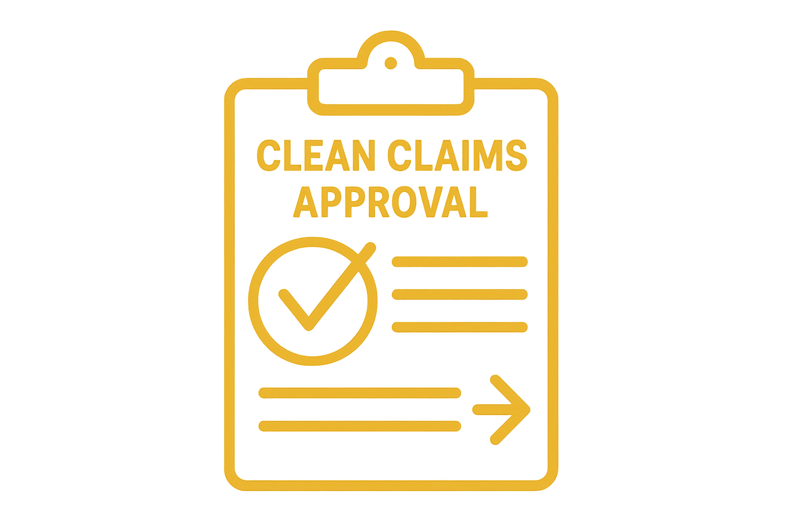 A golden clipboard icon with the words “Clean Claims Approval” and a checkmark symbol, representing successful dental insurance claim submission and accuracy—used as the feature image for an article about submitting clean claims efficiently and compliantly.